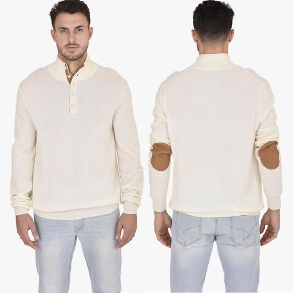 State Cashmere Men's Contrast Mockneck Pullover 100% Pure Cashmere Sweater XL - Picture 1 of 13